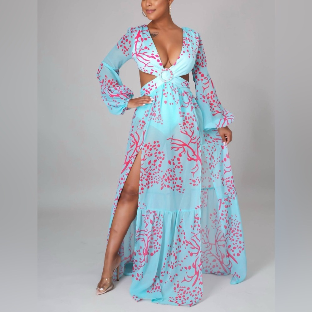 Elegant Blue and Pink Women's Dress